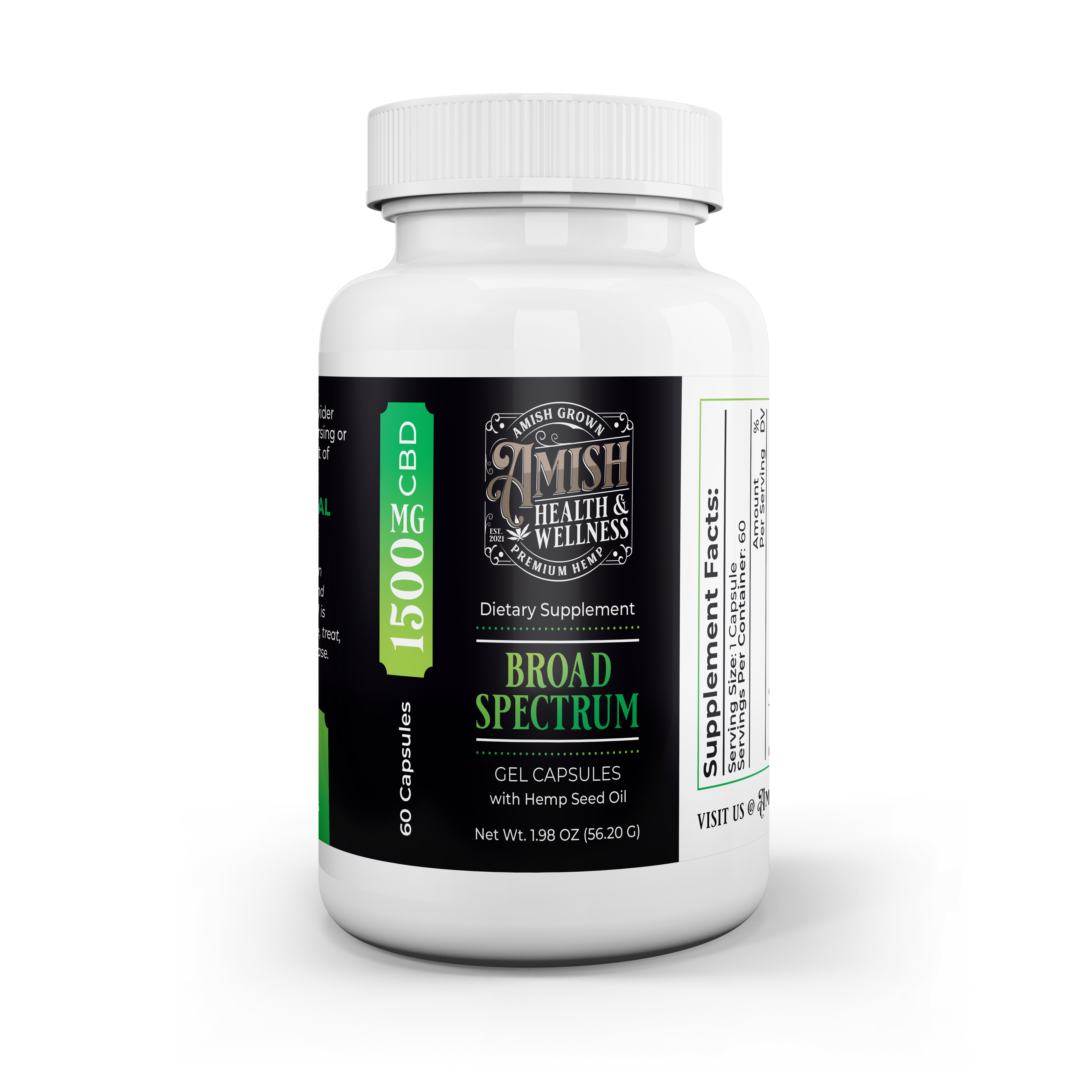 Broad Spectrum 1500 mg CBD gel capsules