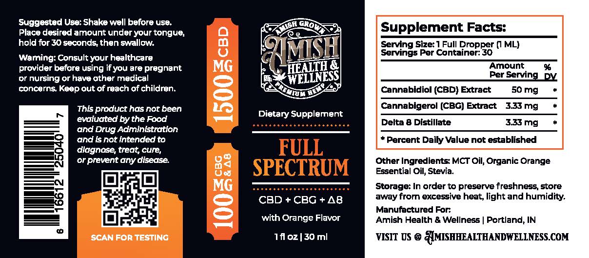 Full Spectrum Unwind CBD + CBG + D8 with Orange Flavor, 1700mg - Image 2
